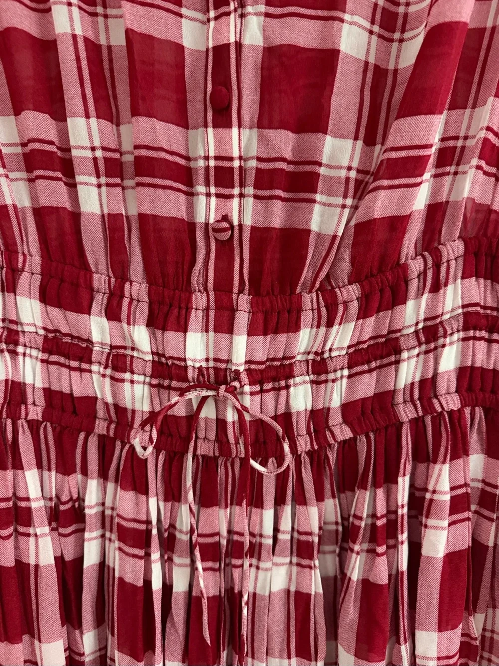 J. Crew Elena shirt-dress in plaid viscose chiffon red fall picnic cottage
